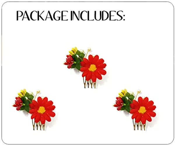 Pack_of_3_Red_Artificial_Flower_Shaped_With_Leaf_Comb_Slide_Hair_Accessories_For_Women