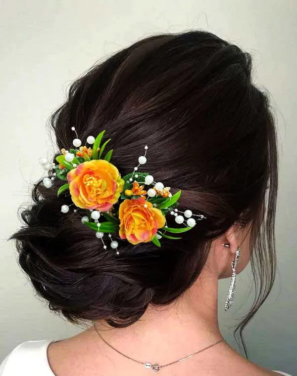 Orange_Artificial_Flower_And_Leaf_With_Pearl_Comb_Slide_Accessories_For_Women_&_Girls_(14_X_8_X_1_Cm)