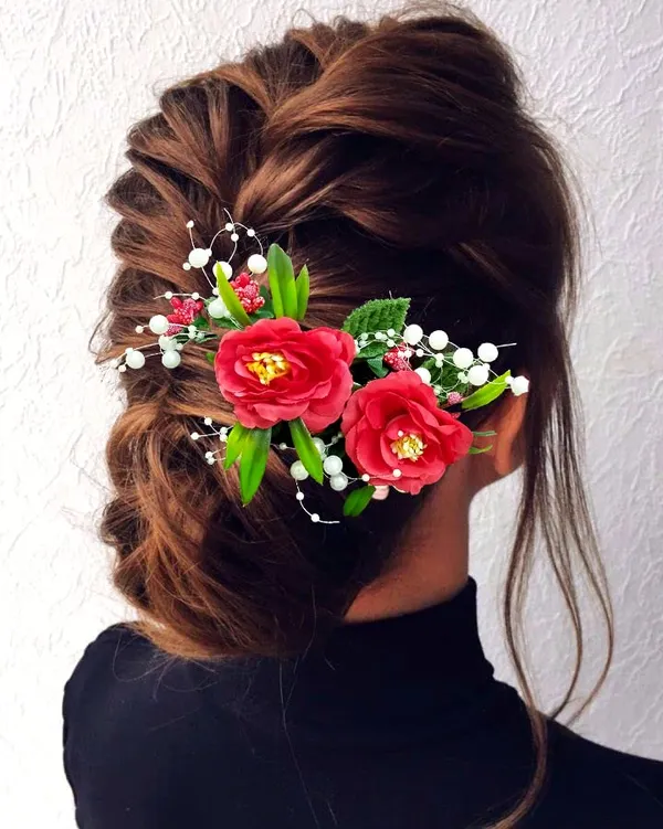 Red_Artificial_Flower_And_Leaf_With_Pearl_Comb_Slide_Accessories_For_Women_&_Girls_(14_X_8_X_1_Cm)