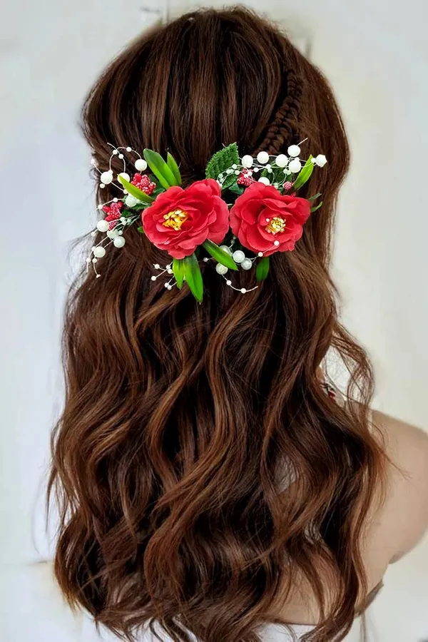 Red_Artificial_Flower_And_Leaf_With_Pearl_Comb_Slide_Accessories_For_Women_&_Girls_(14_X_8_X_1_Cm)