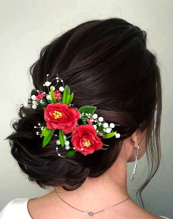 Red_Artificial_Flower_And_Leaf_With_Pearl_Comb_Slide_Accessories_For_Women_&_Girls_(14_X_8_X_1_Cm)