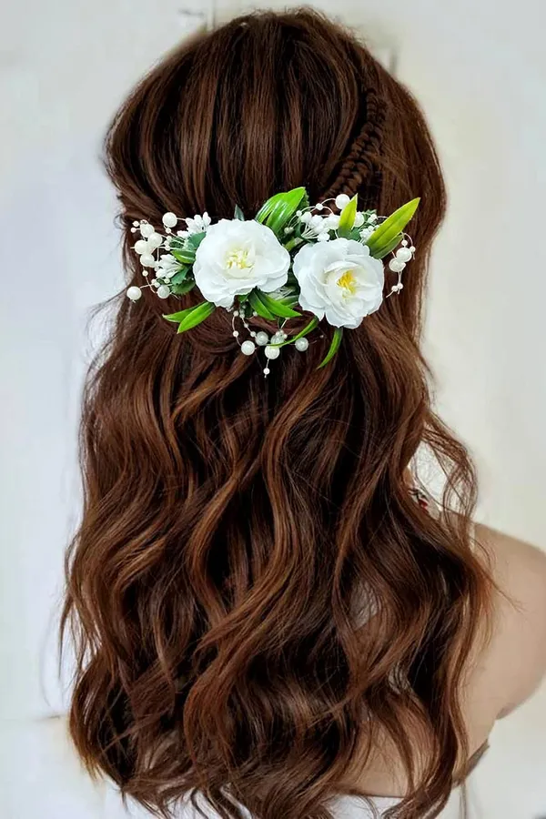 White_Artificial_Flower_And_Leaf_With_Pearl_Comb_Slide_Accessories_For_Women_&_Girls_(14_X_8_X_1_Cm)