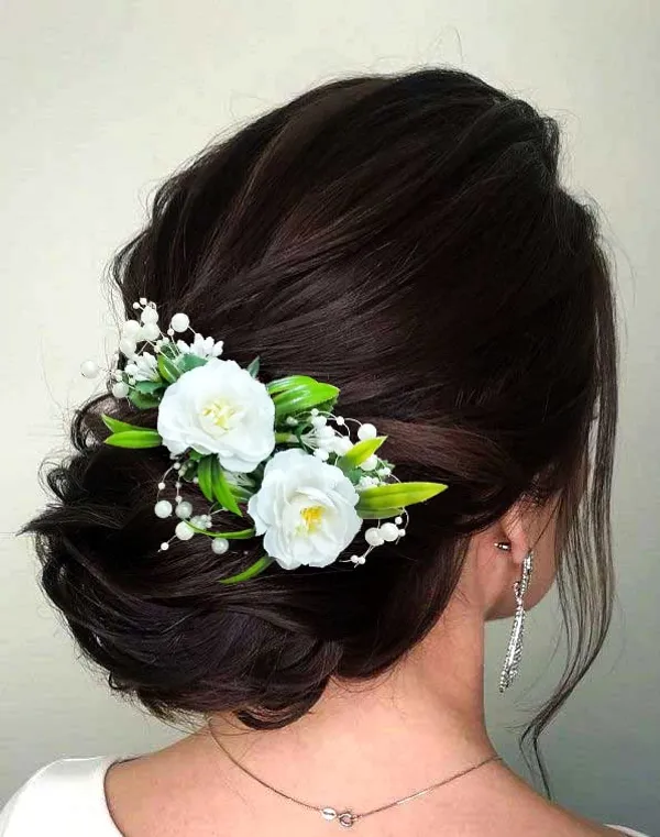 White_Artificial_Flower_And_Leaf_With_Pearl_Comb_Slide_Accessories_For_Women_&_Girls_(14_X_8_X_1_Cm)