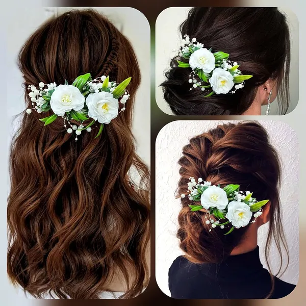 White_Artificial_Flower_And_Leaf_With_Pearl_Comb_Slide_Accessories_For_Women_&_Girls_(14_X_8_X_1_Cm)