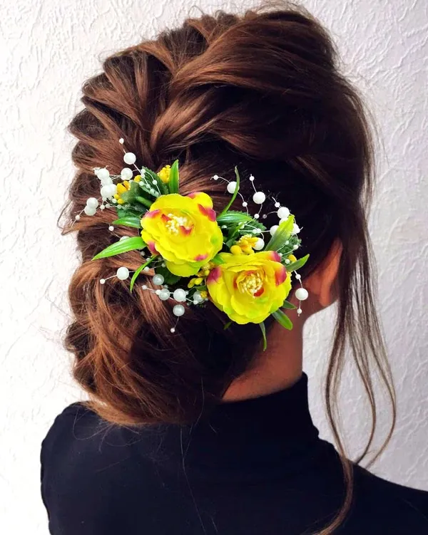 Yellow_Artificial_Flower_With_Pearl_Bridal_Hair_Pin_Accessories_For_Women_&_Girls_(14_X_8_X_1_Cm)