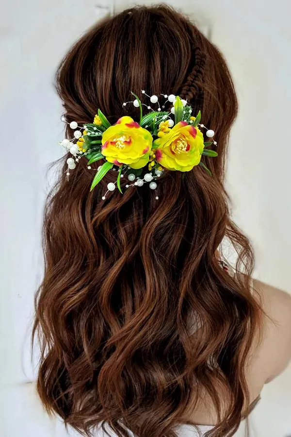 Yellow_Artificial_Flower_With_Pearl_Bridal_Hair_Pin_Accessories_For_Women_&_Girls_(14_X_8_X_1_Cm)