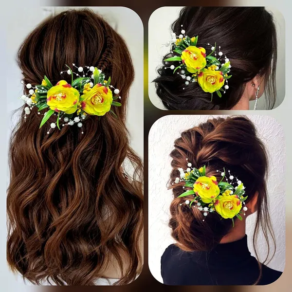 Yellow_Artificial_Flower_With_Pearl_Bridal_Hair_Pin_Accessories_For_Women_&_Girls_(14_X_8_X_1_Cm)