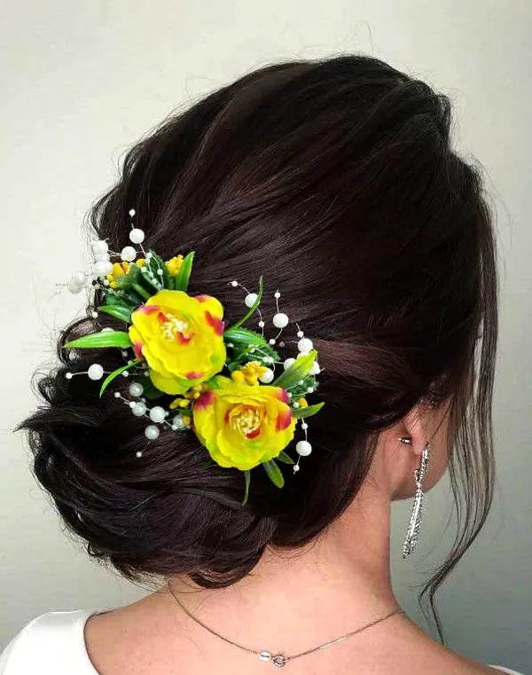 Yellow_Artificial_Flower_With_Pearl_Bridal_Hair_Pin_Accessories_For_Women_&_Girls_(14_X_8_X_1_Cm)