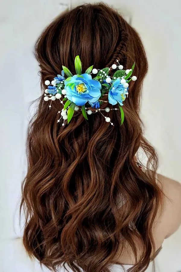 Blue_Artificial_Flower_And_Leaf_With_Pearl_Comb_Slide_Accessories_For_Women_&_Girls_(14_X_8_X_1_Cm)