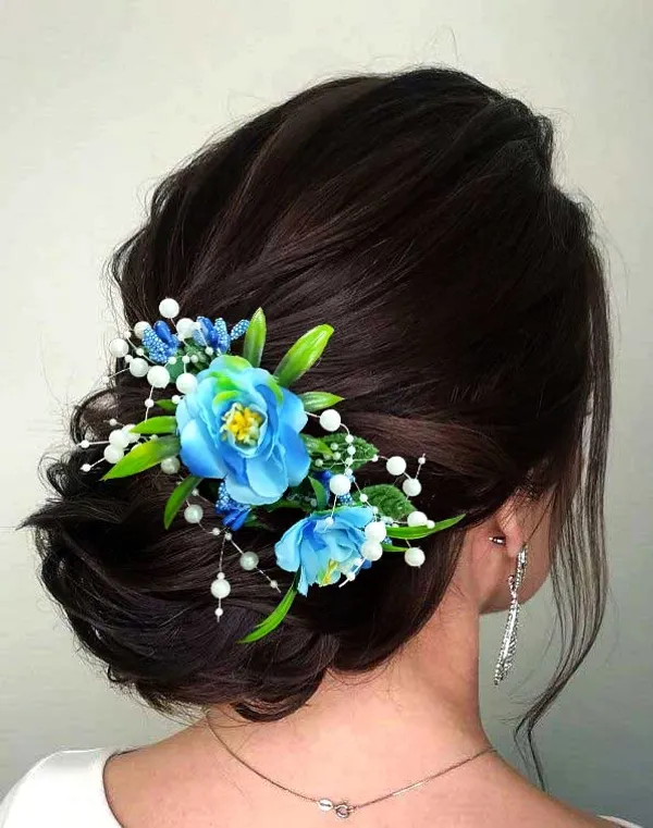 Blue_Artificial_Flower_And_Leaf_With_Pearl_Comb_Slide_Accessories_For_Women_&_Girls_(14_X_8_X_1_Cm)