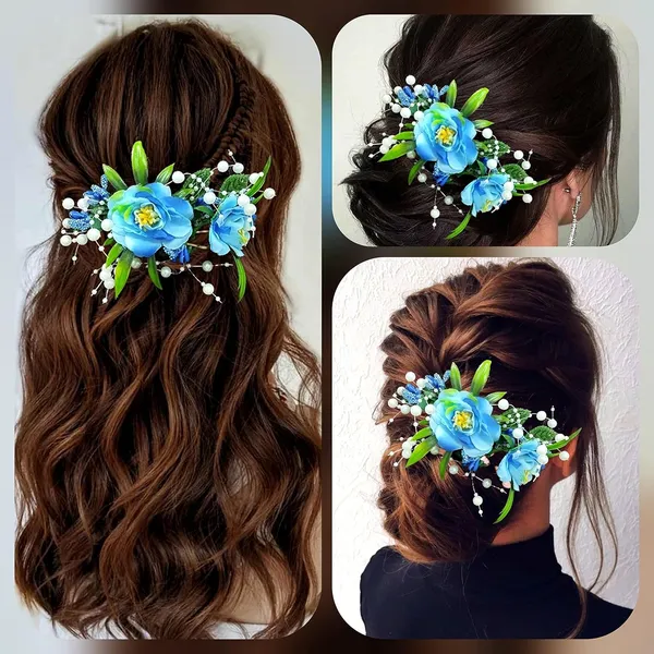 Blue_Artificial_Flower_And_Leaf_With_Pearl_Comb_Slide_Accessories_For_Women_&_Girls_(14_X_8_X_1_Cm)