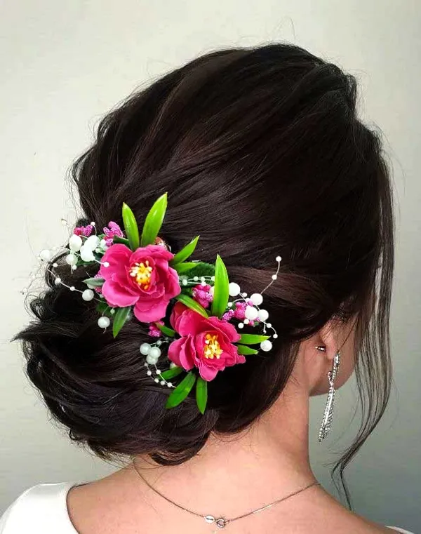 Dark_Pink_Artificial_Flower_And_Leaf_With_Pearl_Comb_Slide_Accessories_For_Women_&_Girls_(14_X_8_X_1_Cm)
