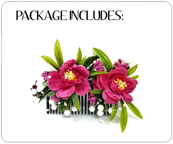 Dark_Pink_Artificial_Flower_And_Leaf_With_Pearl_Comb_Slide_Accessories_For_Women_&_Girls_(14_X_8_X_1_Cm)