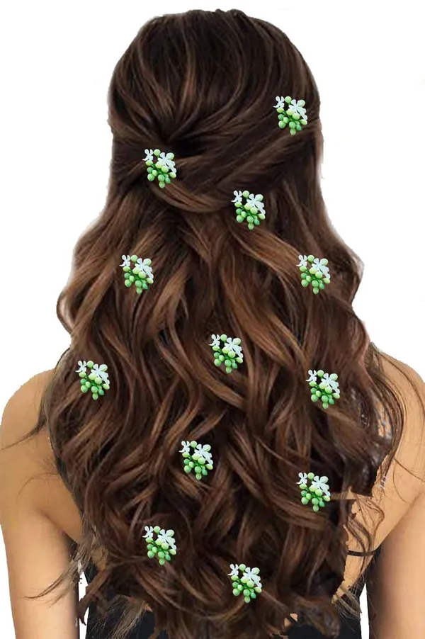 Green_Artificial_Pollen_Hair_Pin_For_Women_&_Girls_(12_Hairpins)_(20_X_20_X_10_Mm)
