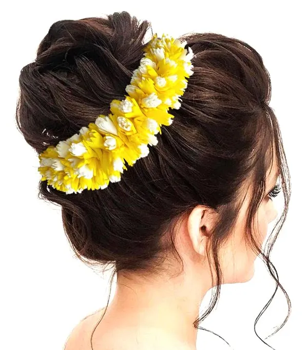 Yellow_Artificial_Flower_Rounded_Bridal_Gajra_Accessories_For_Women_&_Girls