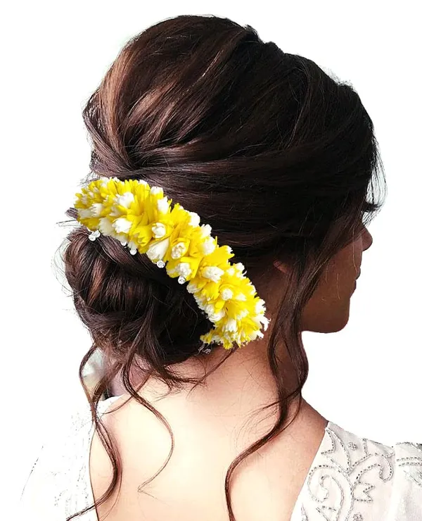 Yellow_Artificial_Flower_Rounded_Bridal_Gajra_Accessories_For_Women_&_Girls