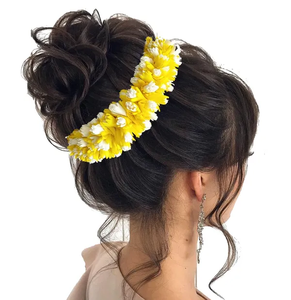 Yellow_Artificial_Flower_Rounded_Bridal_Gajra_Accessories_For_Women_&_Girls