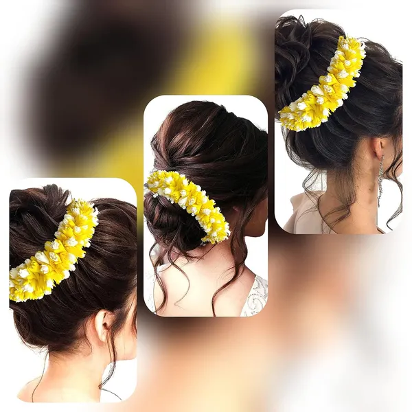 Yellow_Artificial_Flower_Rounded_Bridal_Gajra_Accessories_For_Women_&_Girls