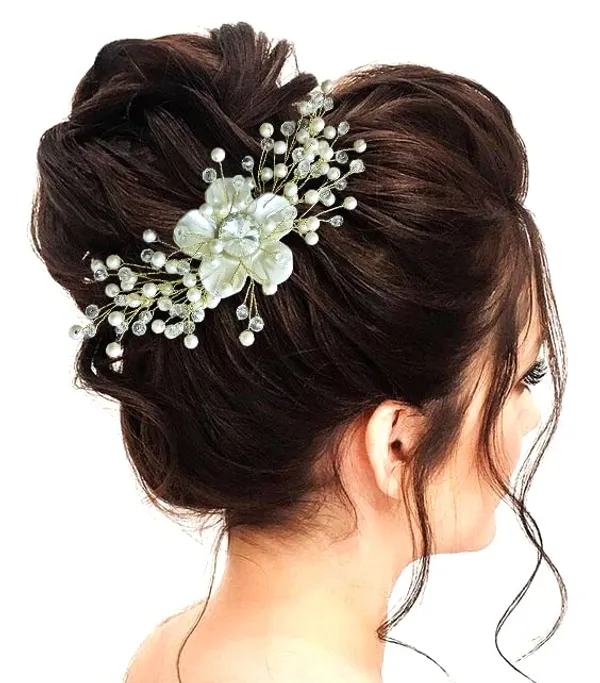 Silver_Artificial_Floral_Design_And_Pearl_Bridal_Hair_Pin_Accessories_For_Women_&_Girls