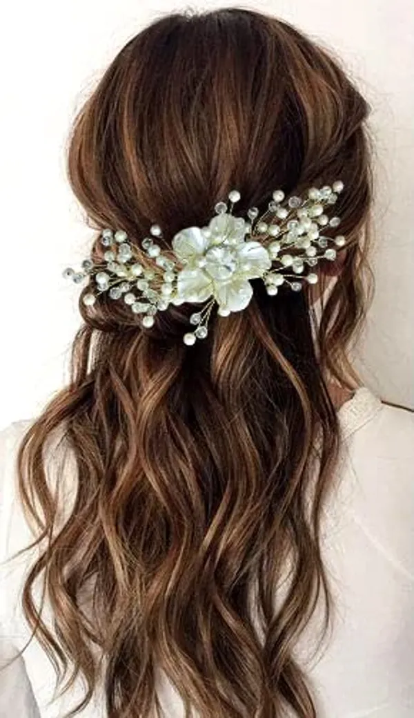 Silver_Artificial_Floral_Design_And_Pearl_Bridal_Hair_Pin_Accessories_For_Women_&_Girls
