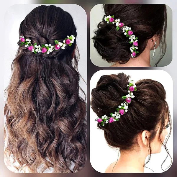 Dark_Pink_Artificial_Small_Flower_With_Pearl_Bridal_Hair_Vein_Accessories_For_Women_&_Girls_(14_X_8_X_1_Cm)