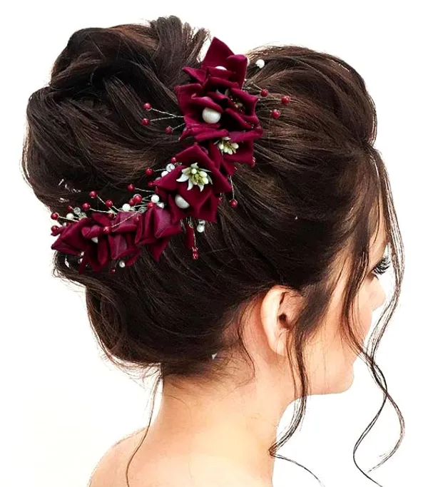 Maroon_Artificial_Lily_Flower_With_Pearls_Bridal_Hair_Vein_Accessories_For_Women_&_Girls_(14_X_8_X_1_Cm)