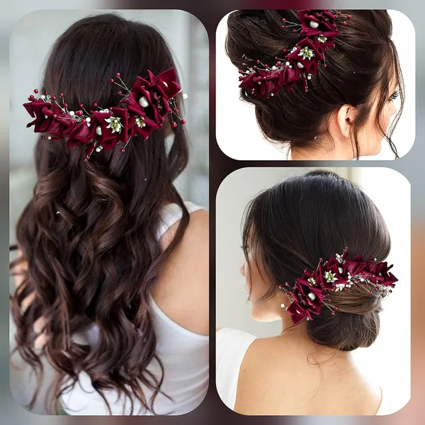 Maroon_Artificial_Lily_Flower_With_Pearls_Bridal_Hair_Vein_Accessories_For_Women_&_Girls_(14_X_8_X_1_Cm)