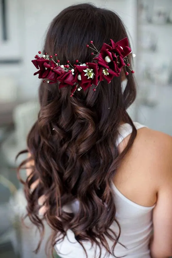 Maroon_Artificial_Lily_Flower_With_Pearls_Bridal_Hair_Vein_Accessories_For_Women_&_Girls_(14_X_8_X_1_Cm)