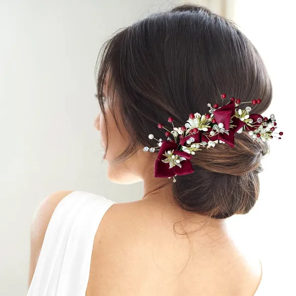 Maroon_Artificial_Lily_Flower_With_Stone_And_Pearl_Hair_Vein_Accessories_For_Women_&_Girls_(14_X_8_X_1_Cm)