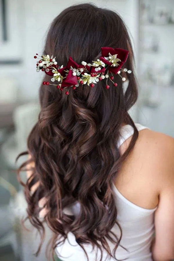 Maroon_Artificial_Lily_Flower_With_Stone_And_Pearl_Hair_Vein_Accessories_For_Women_&_Girls_(14_X_8_X_1_Cm)