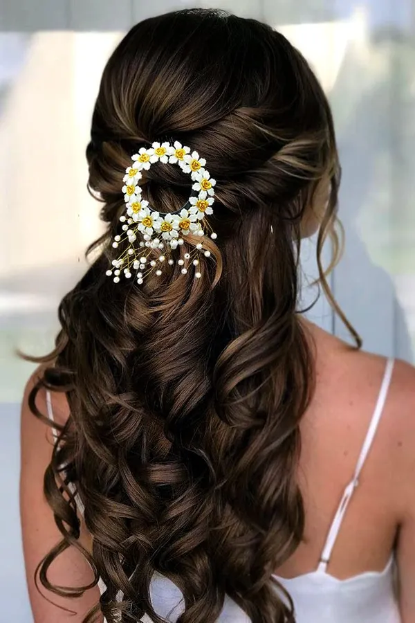 White_Artificial_Pearl_And_Flower_Hair_Clip_Accessories_For_Women_(14_X_8_X_1_Cm)