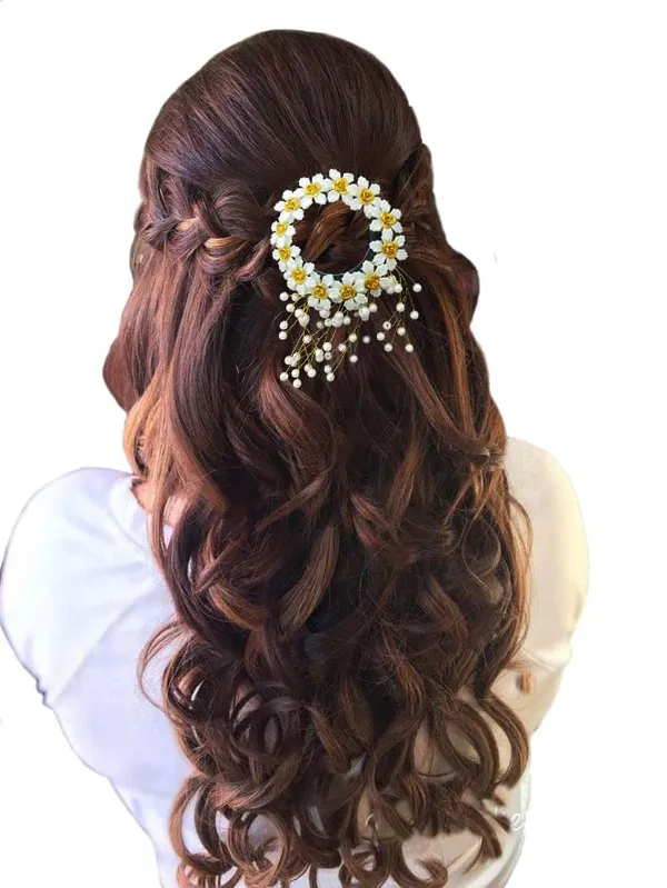 White_Artificial_Pearl_And_Flower_Hair_Clip_Accessories_For_Women_(14_X_8_X_1_Cm)