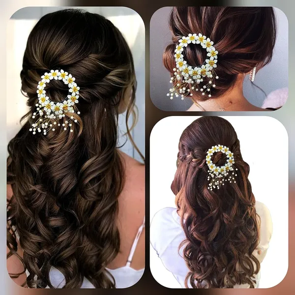 White_Artificial_Pearl_And_Flower_Hair_Clip_Accessories_For_Women_(14_X_8_X_1_Cm)