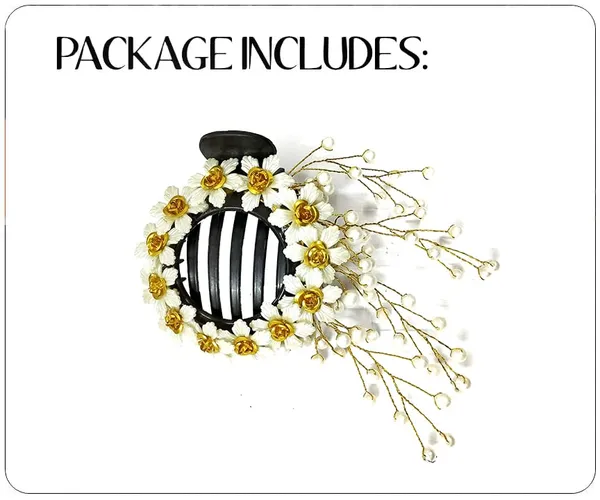 White_Artificial_Pearl_And_Flower_Hair_Clip_Accessories_For_Women_(14_X_8_X_1_Cm)