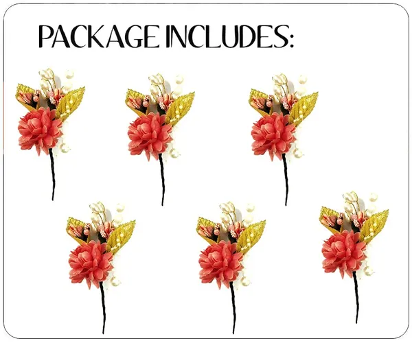 Pack_of_6_Peach_Artificial_Flower_With_Pearl_And_Metal_Leaf_Hair_Pin_Accessories_For_Women