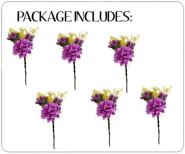 Pack_of_6_Purple_Artificial_Flower_With_Pearl_And_Metal_Leaf_Hair_Pin_Accessories_For_Women