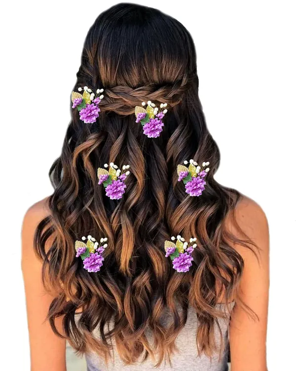 Pack_of_6_Purple_Artificial_Flower_With_Pearl_And_Metal_Leaf_Hair_Pin_Accessories_For_Women