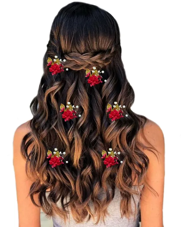 Pack_of_6_Red_Artificial_Flower_With_Pearl_And_Metal_Leaf_Hair_Pin_Accessories_For_Women