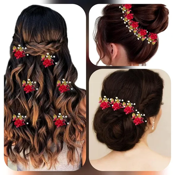 Pack_of_6_Red_Artificial_Flower_With_Pearl_And_Metal_Leaf_Hair_Pin_Accessories_For_Women