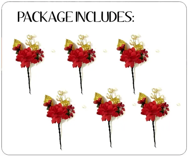 Pack_of_6_Red_Artificial_Flower_With_Pearl_And_Metal_Leaf_Hair_Pin_Accessories_For_Women