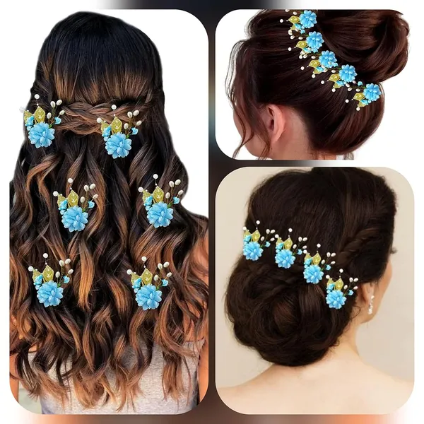 Sky_Blue_Artificial_Flower_With_Pearl_Bridal_Hair_Pin_Accessories_For_Women_&_Girls