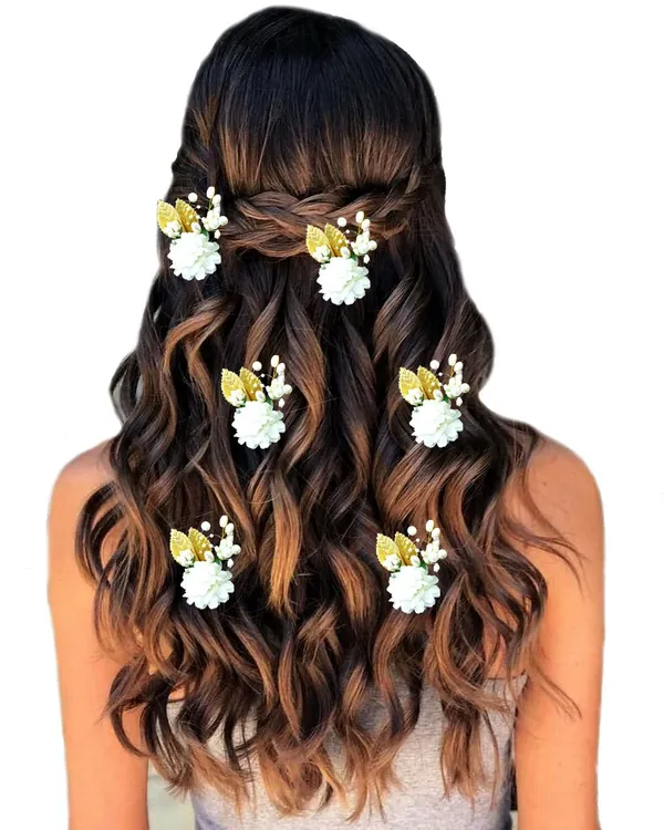 White_Artificial_Flower_With_Pearl_Bridal_Hair_Pin_Accessories_For_Women_&_Girls