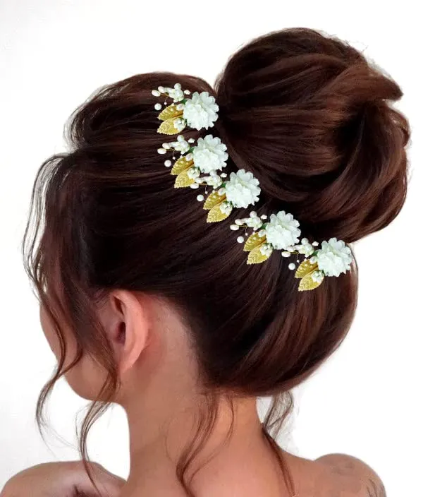 White_Artificial_Flower_With_Pearl_Bridal_Hair_Pin_Accessories_For_Women_&_Girls