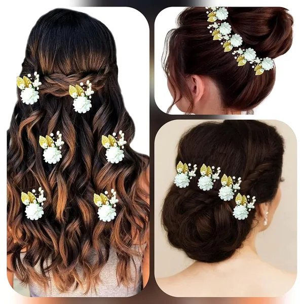 White_Artificial_Flower_With_Pearl_Bridal_Hair_Pin_Accessories_For_Women_&_Girls