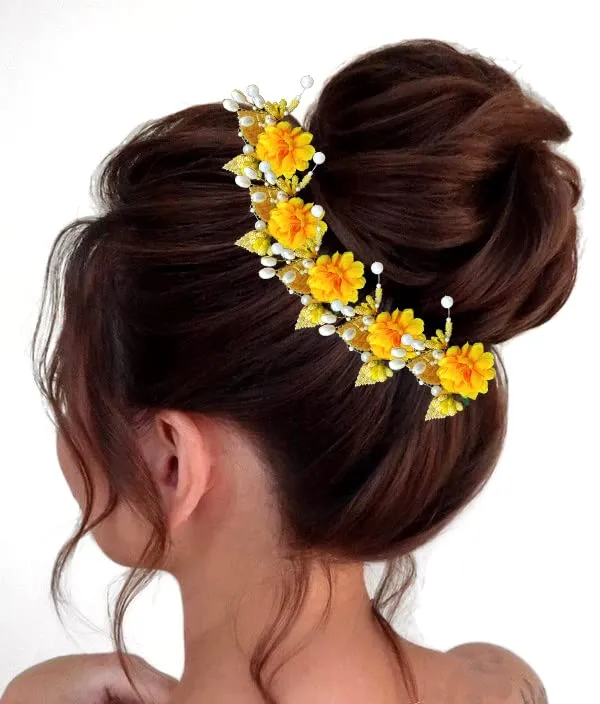 Pack_of_6_Yellow_Artificial_Flower_With_Pearl_And_Metal_Leaf_Hair_Pin_Accessories_For_Women