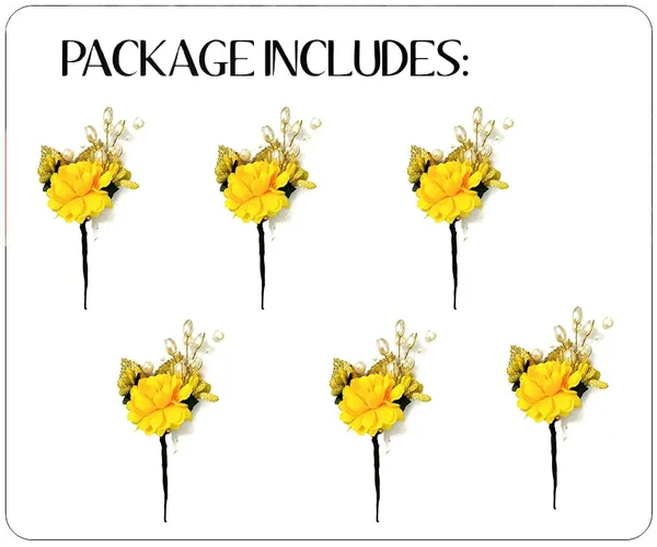 Pack_of_6_Yellow_Artificial_Flower_With_Pearl_And_Metal_Leaf_Hair_Pin_Accessories_For_Women