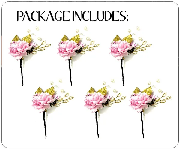 Pack_of_6_Baby_Pink_Artificial_Flower_With_Pearl_And_Metal_Leaf_Hair_Pin_Accessories_For_Women