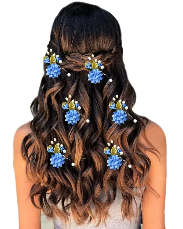 Blue_Artificial_Flower_With_Pearl_Bridal_Hair_Pin_Accessories_For_Women_&_Girls