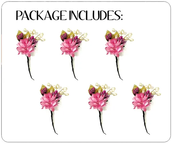 Pack_of_6_Dark_Pink_Artificial_Flower_With_Pearl_And_Metal_Leaf_Hair_Pin_Accessories_For_Women