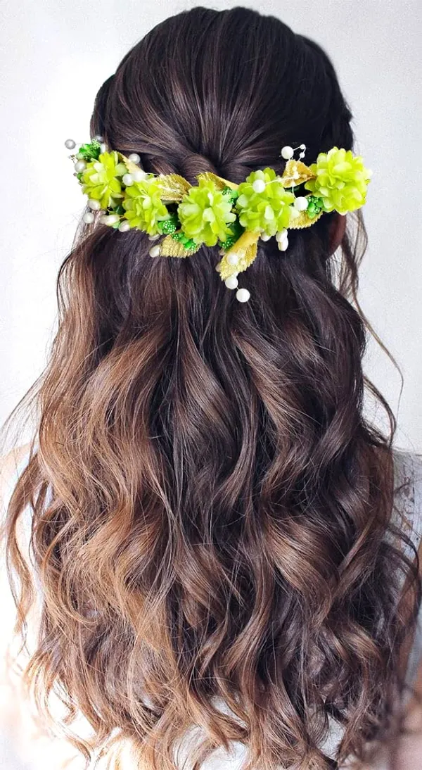 Green_Artificial_Flower_Hair_Vein,_Fancy_Bridal_Hair_Pin_For_Women_&_Girls